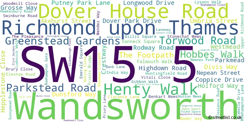A word cloud for the SW15 5 postcode